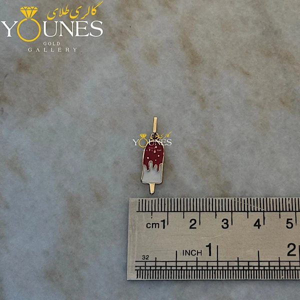 آویز طلا میناکاری بستنی قرمز